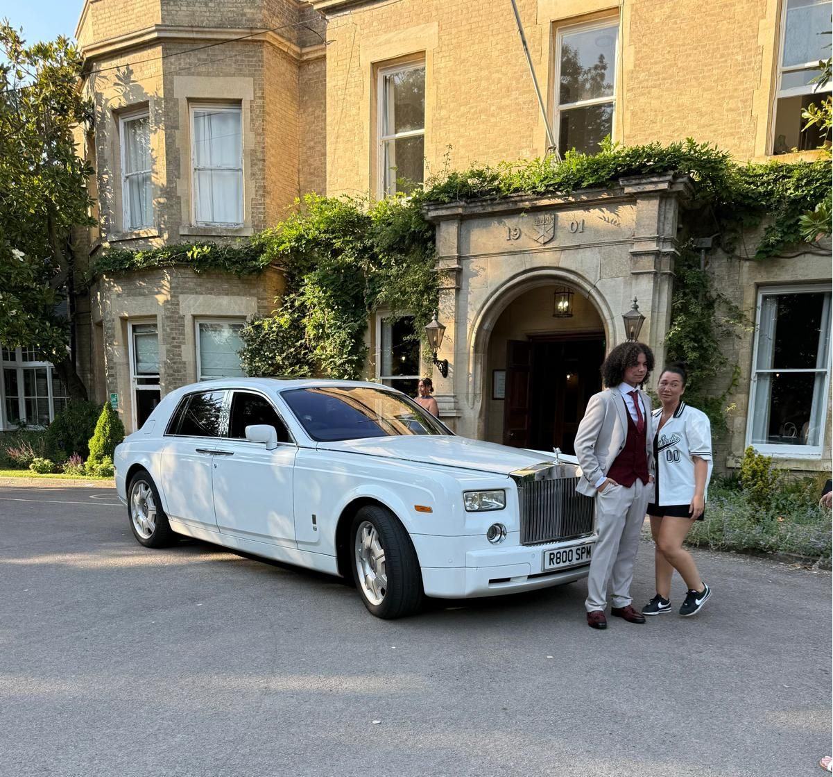 Rolls-Royce Phantom white at grand manor house — prom car hire Bedford Executive Cars